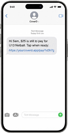 Parent CoverD text payment reminder on a phone